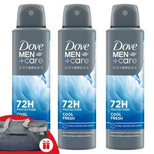 Dove Men+Care Advanced pánsky dezodorant Cool Fresh 3x150ml + darčeková športová taška Dove