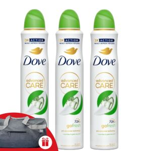 Dove Go Fresh Uhorka & Zelený Čaj Antiperspirant Dezodorant 3x200ml s Darčekovou Taškou - Dove