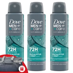 Dove Men+Care Advanced Eucalyptus + Mint Deodorant 3-pack with free sports bag - Dezodor