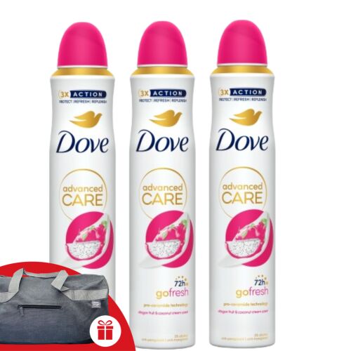 Dove Advanced Care Go Fresh Dezodor Dragon Fruit & Coconut 3x200ml + Darmowa torba sportowa