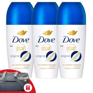 Dove Advanced Care Original Antiperspirant roll-on 3 komada s besplatnom sportskom torbom - Dove