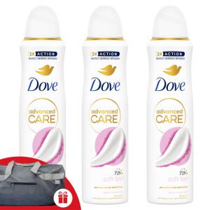 Dove Advanced Care Women's Deodorant Soft-Feel 3x150ml + Gift Dove Sports Bag