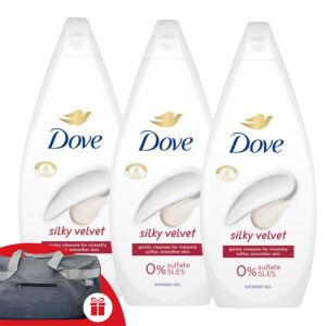 Dove Silky Velvet Shower Gel 3x450ml with free sports bag - Bathroom and Toilet Paper