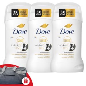 Dove Advanced Care Invisible Dry dezodor w sztyfcie 3x50ml + torba sportowa gratis - Dove