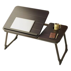 Herum zusammenklappbarer Laptoptisch mit verstellbarer Neigung und Getränkehalter, braun - Laptopständer