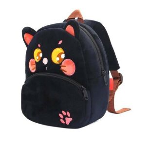 Kindergartenrucksack für Vorschulkinder, WePro Store, Schwarzes Katzenmuster, Plüsch, 26x24x10