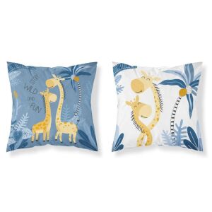 Mayamoo Zsiráfos Pamut Párnahuzat 40x40 - Kétoldalas, Kék-Fehér