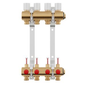 Giacomini R553KY064 elosztó-gyűjtő készlet, 4 kör, rögzítőkonzolok, áramlásmérők, mikrometrikus szelepek, magas hatásfok és hőkomfort 138819940 - Giacomini