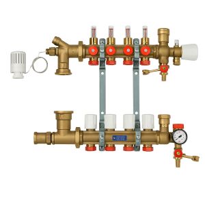 Előre összeszerelt elosztókészlet Giacomini R557FY006 áramlásmérőkkel, 6 körrel, 90 m2 lefedett területtel, kollektorral, padlófűtéssel, termosztatikus szabályozással 138820005 - Giacomini