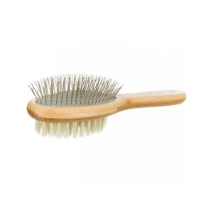 Trixie Kétoldalas Kefe Bambusz Nyéllel - 6x22cm, Fém/Természetes Sörték