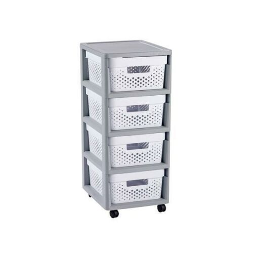Komoda składana na kółkach z 4 szufladami 11L Infinity 30x36x69cm szaro-biała 140826842