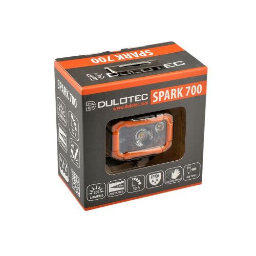 Dulotec SPARK 700 fejlámpa a csomagolásban