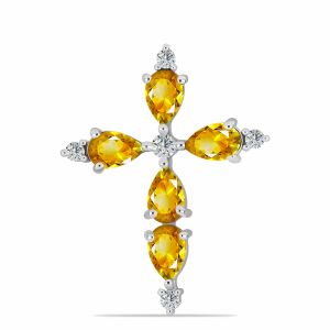 Ezüst Kereszt Medál Ural Citrinnel és Fehér Topázzal 138854995 - Női kiegészítő