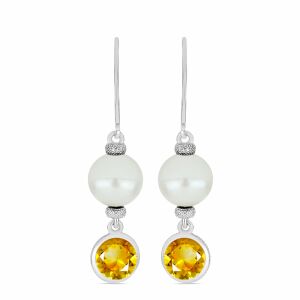 Ezüst Fülbevaló Ural Citrinnel és Édesvízi Gyönggyel 138854997 - Női fülbevaló
