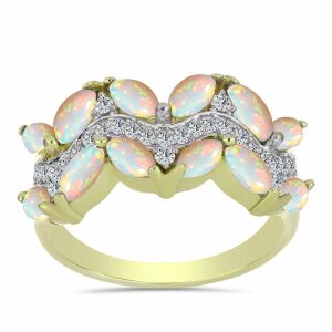 Aranyozott Ezüst Gyűrű Etiópiai Opállal és Fehér Topázzal - 1.53 Karát 138855022 - Divat & Öltözködés