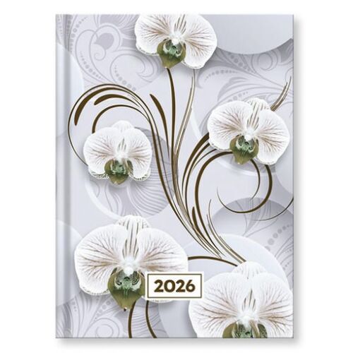 VECTRALINE Mystic White Princess 2026 Napi Határidőnapló Orchidea Mintával