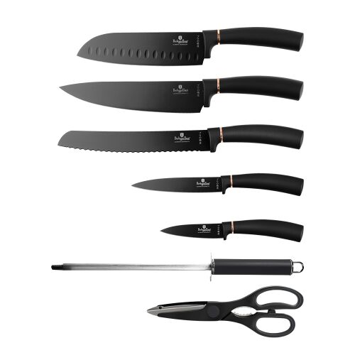 Berlinger Haus Black Rose Messerset - Koch-, Brot-, Santoku-, Allzweck-, Schälmesser, Schere, Schärfer