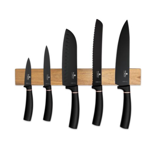 Berlinger Haus Black Rose set noževa od 6 dijelova s magnetskim držačem od bagremovog drveta
