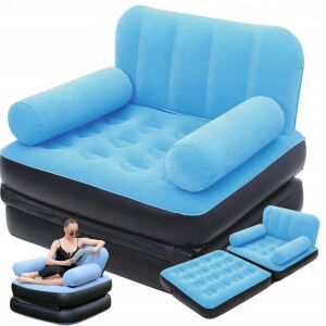 Nafukovacia pohovka 2 v 1 s opierkami a operadlom, modrá a čierna, pre dom a cestovanie - Kempingové matrace