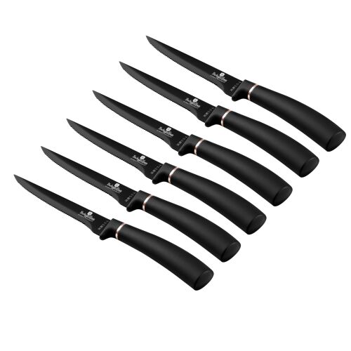 Schräge Ansicht des Berlinger Haus Black Rose 6-teiligen Steakmesser-Sets