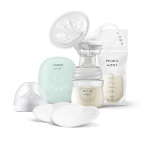 Електрическа помпа за кърма Philips AVENT Essential с шише, торбичка за съхранение, биберон и подложки за кърма - Бебе & Малко дете