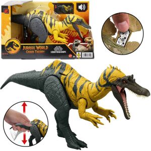 Koláž funkcií hračky dinosaura Jurassic World Ceratosuchops - Mattel