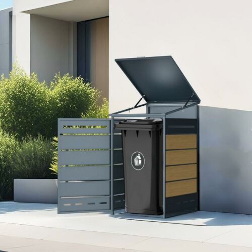 Zárható acél kukatároló használat közben, zárható acél hulladéktároló kukával