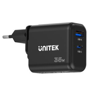 UNITEK P1119A 35W GaN Gyorstöltő - USB-C PD, USB-A QC3.0 - Fekete 138915586 - Unitek