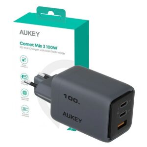 AUKEY PA-C5 100W GaN Fali Töltő - 2x USB-C, 1x USB-A - Szürke 138915713 - Aukey