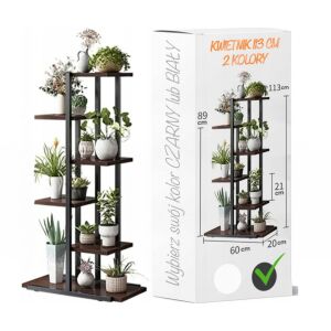 Virágtartó Állvány - Fém és Fa - 113 cm - Barna/Fekete 138917623 - Ramiz