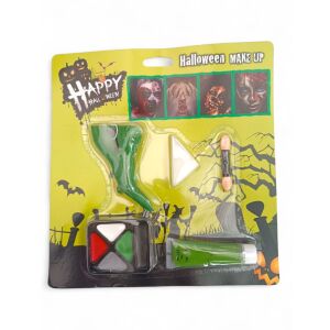 Halloween-i boszorkány arcfesték szett zöld orral, arcfestékekkel, szivaccsal és applikátorral - Arcfesték