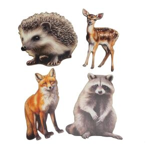 Őszi Állatkás Dekor Karton Szett - 4 db (Sünivel, Őzikével, Róka, Mosómedve)