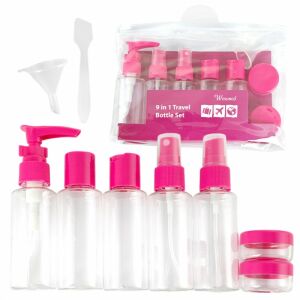 9 az 1-ben Fukszia Utazó Palack Szett - Kozmetikai Tároló Készlet