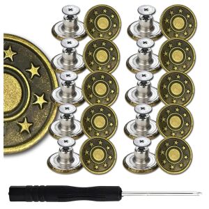 10 db Antik Arany Fém Csavaros Gomb Készlet - 17mm, Rozsdamentes Acél