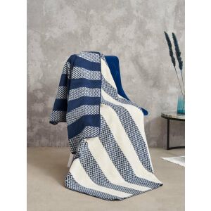 Pamut Akril Takaró - Cikkcakk Csíkos Sötétkék, 150x200 cm 138920777 - Ágytakaró