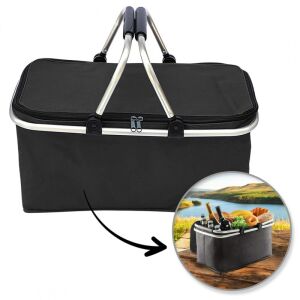 Összecsukható Termikus Bevásárlókosár - Piknik Kosár, Fekete, 47x27x23cm