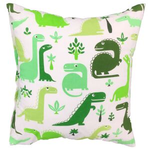 Pamut Párnahuzat 40x40 - Dinosaurs Minta, Fehér/Oliva Zöld 138920989 - Dekoráció