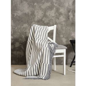 Pamut Akril Takaró - 150x200 cm, Szürke Csíkos, Bojtos 138921129 - Ágytakaró