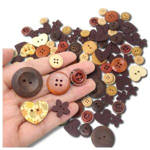 Kézzel Készített Fa Gomb Készlet - 100 db, Barna, Vegyes Formák