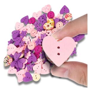 Színes Fa Gomb Készlet - 100 db, Szív, Virág és Kerek Formák