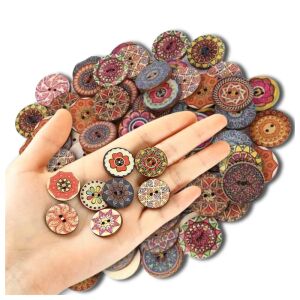 100 db-os Színes Fa Gomb Készlet - 25mm, Barkácsoláshoz