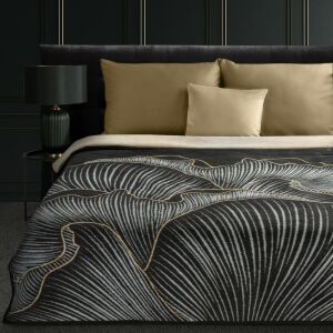 Eurocurtains Peonia Ágytakaró 150x200 - Fekete-Bézs Virágos, Kétoldalas 138921666 - Ágytakaró