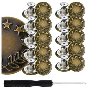 Farmergomb Készlet - 10 db, Rozsdamentes Acél, Régi Arany + Csavarhúzó