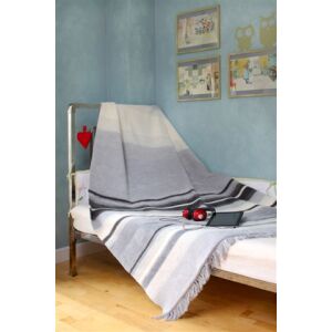 Pamut Akril Takaró - 150x200 cm, Fehér/Szürke Csíkos 146172374 - Ágytakaró