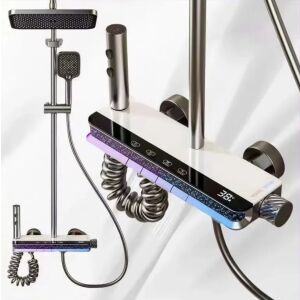 Coloana de Dus Inteligenta cu Afisaj LED Ceas, Control Termostatic, 4 Moduri de Pulverizare si Tehnologie de Pulverizare cu Aer, Neagra 138925040 - Fürdőkád kiegészítő