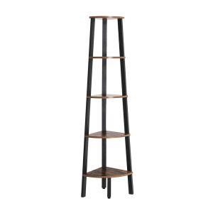 Sarokpolc czarno-brązowy 5-poziomowy regał narożny - Meble do salonu