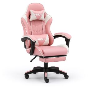 GOBORELAX Gamer szék lábtartóval, masszázsfunkció #fehér-rózsaszín