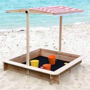 GINGER HOME Holz-Sandkasten mit verstellbarem, UV-geschütztem Dach, 117x117x113 cm – perfekt für Outdoor-Spiele