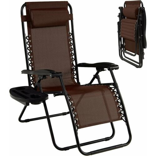 Pepita Zero Gravity Relax Chair with cup holder, dark brown, folded and unfolded view