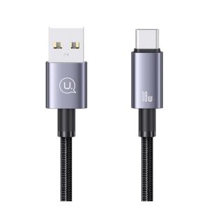 USAMS USB-C Kábel - Szövetborítású, Gyors Töltés, Sötétszürke 138940133 - Adatkábel